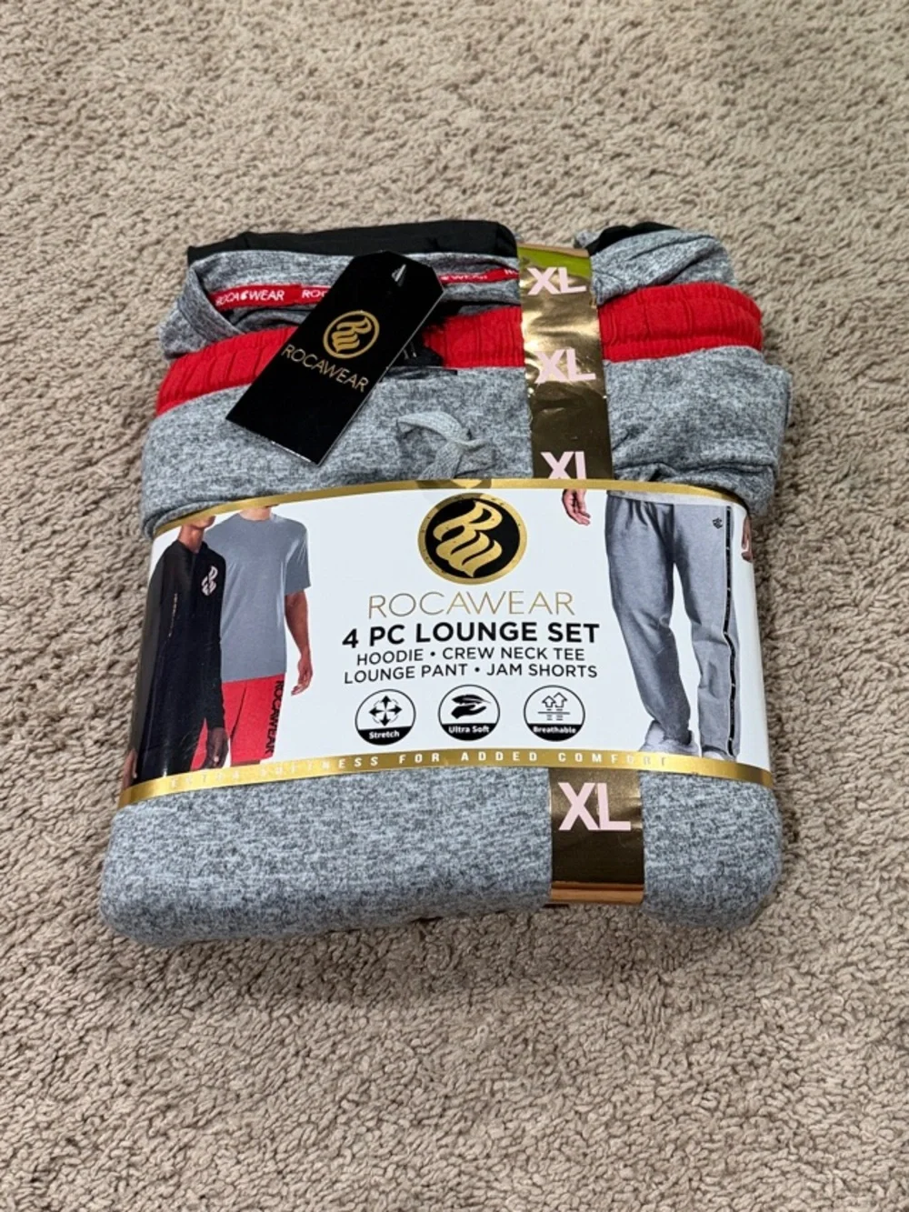 Rocawear Men’s Gray and Red 4-Piece Lounge Set - XL